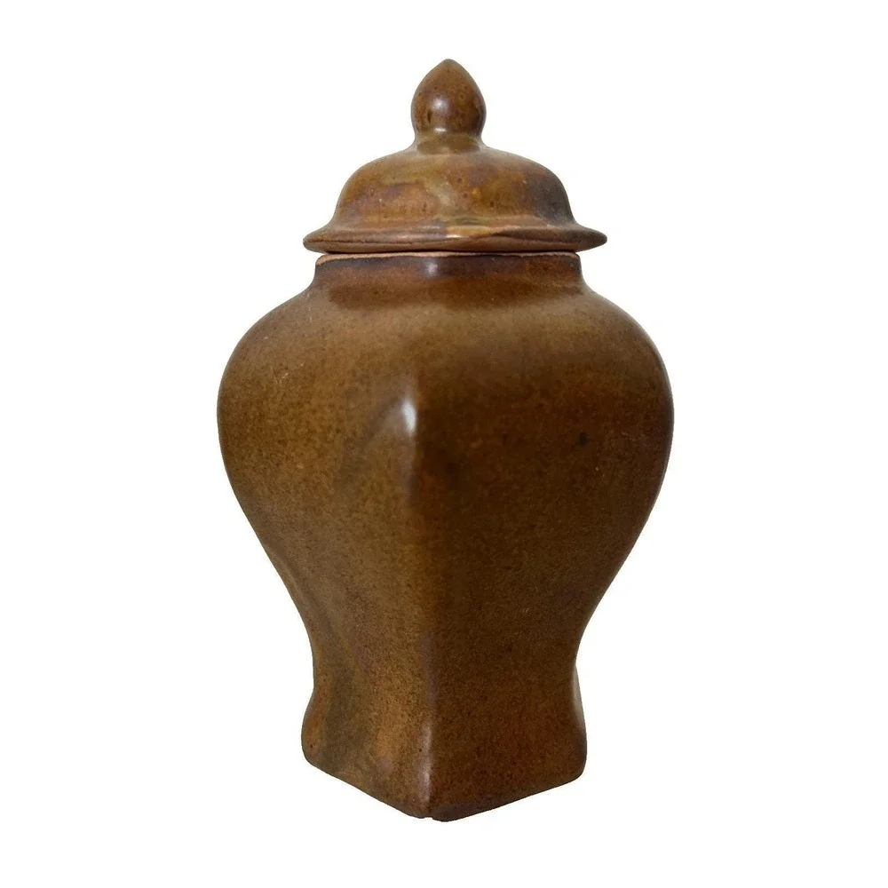 Vintage Farmhouse Hand Painted Rooster Ceramic Canister Jar Urn With Lid Brown